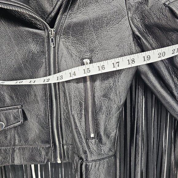 Fashion Nova Black Faux Leather Long Fringe Jacket Moto Biker Boho Western - Picture 5 of 9
